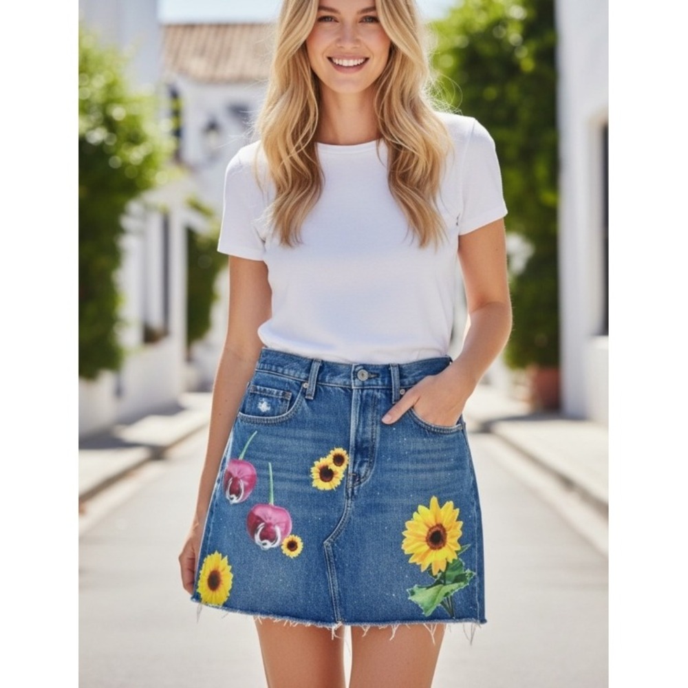 Levi's Premium Graphic Denim Mini Skirt Womens L Blue Streetwear Y2K Streetwear